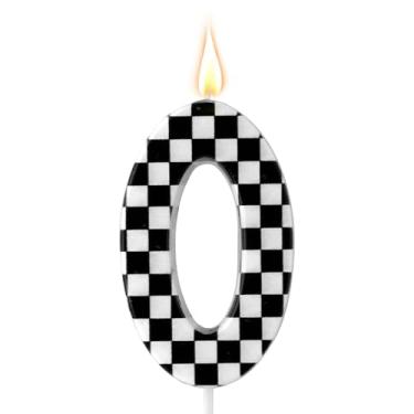 Imagem de Vela de aniversário temática de carros de corrida, com número de bandeira quadriculada, velas pretas e brancas, enfeite de bolo de feliz aniversário, decorações de festa para meninos, carros de