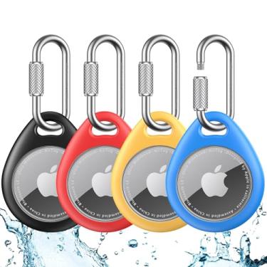 Imagem de UNBREAKcable Suporte para Apple AirTag-pacote com 4 [ajuste firmemente] [fácil de instalar] [segura a AirTag] capa protetora de TPU à prova d'água com chaveiro de aço inoxidável 304 para mochilas