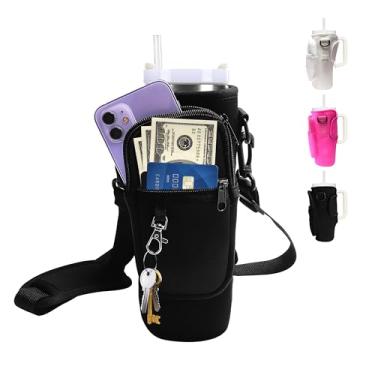Imagem de Bolsa de transporte de garrafa de água com alça para copo Stanley 1,134 g/850 g com bolso para telefone, suporte de garrafa de água isolado transversal de neoprene para copo com alça, acessórios para