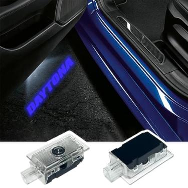 Imagem de Luz de porta com logotipo de LED Never Fade para Dodge Charger Daytona Hellcat Projetor Ghost Shadow Puddle Luzes de Degrau de cortesia (azul)