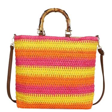 Imagem de Ansseng Bolsas transversais para mulheres, bolsa de praia de tecido de palha 2025, bolsas artesanais de verão, com alça de imitação de bambu, Colorido., Bolsa de praia de palha