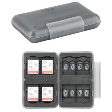 Imagem de PROfezzion Capa para cartão de memória resistente à água e antichoque com 24 compartimentos para 16 cartões micro SD e 8 cartões SD/SDXC/SDHC com interior de borracha cinza