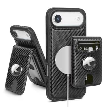 Imagem de SkyEagle Capa carteira compatível com MagSafe iPhone Air 2025 com suporte para AirTag, 2 em 1, couro sintético, magnético, destacável com bloqueio de RFID, suporte para cartão de crédito, capa flip