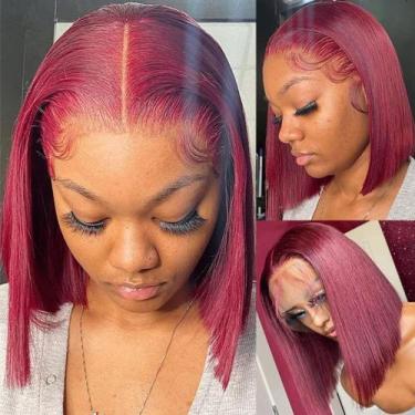 Imagem de Peruca PANDA ANGEL 99J Bob Lace Front Human Hair Borgonha 13X4