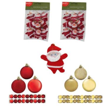 Imagem de Kit Mini Papai Noel Pendente Árvore Natal Bolas Vermelha 78 Peças - Ri