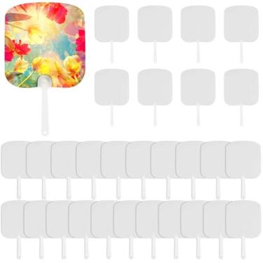 Imagem de XYTZHSAI 30 peças de ventiladores de sublimação em branco, conjunto portátil de fãs de igreja com alça destacável, ventilador de sublimação dupla face com película protetora, ventiladores de mão DIY