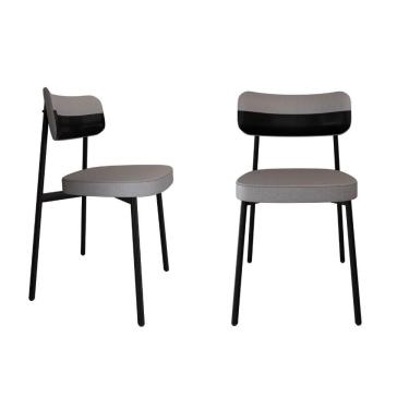 Imagem de Cadeira Alloa Fixa Com 4 Pés 50 X 44,7 X 83,8 Cm Com 2 Unidade Corriente Cinza Claro Courino Preto