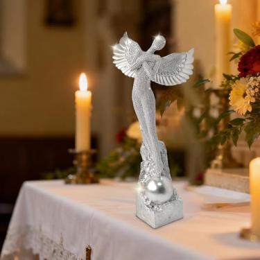 Imagem de Shlinnuo Elegante estátua de anjo da guarda cintilante – estatuetas de anjo de resina de 30 cm, presente decorativo grande para casa, escritório, sala de estar, quarto, decoração espiritual