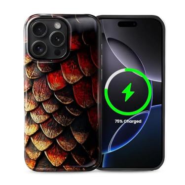 Imagem de CARLOCA Capa magnética para iPhone 15 Pro, desenho vermelho Dreamy Dragon Scale compatível com MagSafe Hybrid Dual Protection Soft TPU Hard PC à prova de choque anti-arranhões Capa de telefone