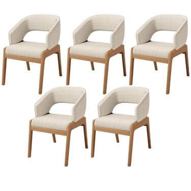 Imagem de Kit 05 Cadeiras De Jantar E Estar Living Estofada Lince L02 Linho Palha - Lyam Decor