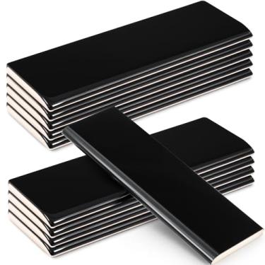 Imagem de Maasechs 10 peças de azulejo de cerâmica de 5 x 15 cm com acabamento de nariz de touro brilhante para acabamento de parede de metrô para acabamento de borda em banheiro cozinha e paredes de chuveiro