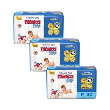Imagem de Kit 3 Fraldas Turma da Mônica Baby Jumbo P com 30un cada
