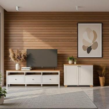 Imagem de Conjunto de Sala 2 Peças 1 Rack e 1 Armário Multiuso Ananda CabeCasa M