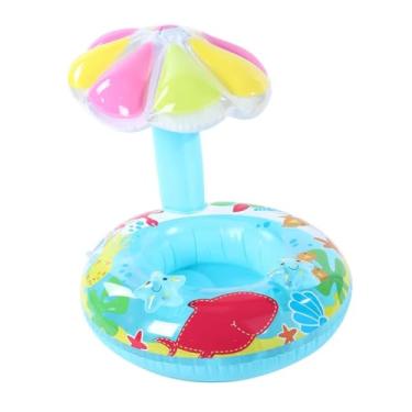 Imagem de Boia Bote Cogumelo Bebê Inflável Com Cobertura Proteção Solar Criança (Azul)