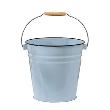 Imagem de Balde esmaltado em aço inoxidável 12,7 Qt/12 L, azul claro vintage esmaltado grande balde de água de gelo de metal com alça, balde de gelo antigo esmaltado para uso externo com alça