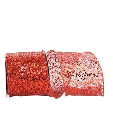 Imagem de Reliant Ribbon Fita de borda com fio de teia com glitter, 10,16 cm x 10 metros, vermelha