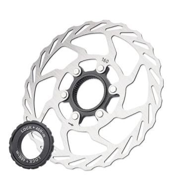 Imagem de HOUSON Disco de freio Centerlock 140/160/180 mm - aço inoxidável 1,8 mm - leve para bicicletas MTB/Road - Inclui anel de retenção de alumínio e disco antiderrapante de 160 mm