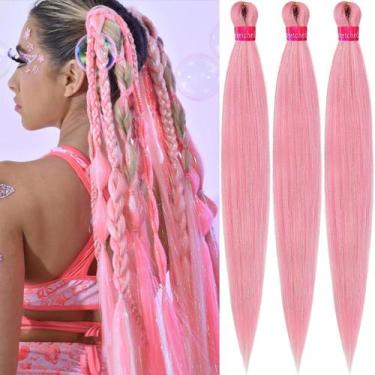 Imagem de Extensões de cabelo trançadas pré-esticadas yuzshuooxin Pink 26"