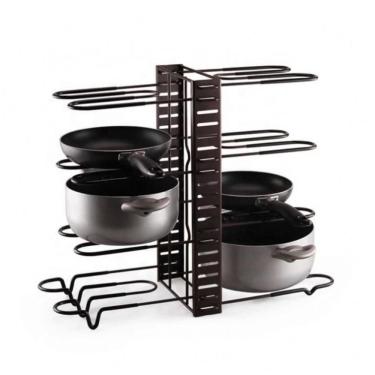 Imagem de Organizador Panelas Frigideiras Rack Inox Ajustavel Armarios Bancadas Suporte Multiuso Grande 8 Divisorias Paneleiro Coz