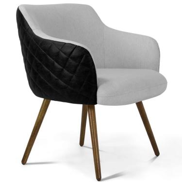 Imagem de Poltrona Decorativa Pés Palito Jade D02 Linho Cinza D-315 Tressê Corano Preto - Lyam Decor