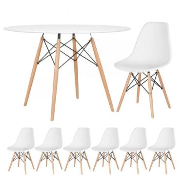 Imagem de Conjunto de Jantar Mesa Eiffel 120cm Branca + 6 Cadeiras Eiffel DKR Brancas