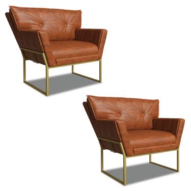 Imagem de Poltrona Sala Industrial Dourado Kit 2 Anitta Sintético PU D03 - D'Rossi