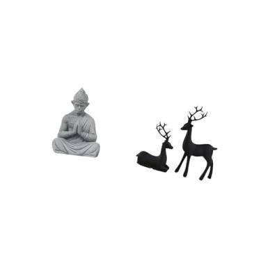 Imagem de Fenteer Estatueta de Resina de Rena de Macaco E Veado Preto de Buda Sun Wukong, Escultura Colecionável para Pátio de Hotel, Quintal, Sala de Estar, Estudo, Va