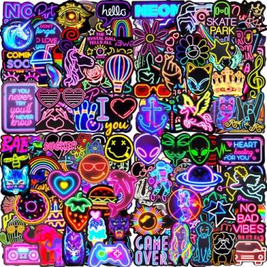 Imagem de Adesivos de garrafa de água 200 peças de pacotes de adesivos neon legais, prêmios para crianças sala de aula, adesivos de vinil à prova d'água para garrafas de água, laptop, skate, scrapbook, caderno