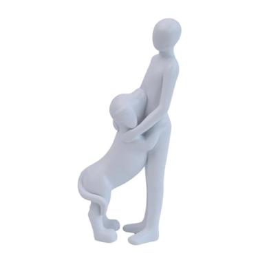 Imagem de Baoblaze Homem com cachorro, estatueta, escultura de vínculo emocional, acessórios versáteis para amantes de animais de estimação, ornamento de mesa de 2,5 x, Branco
