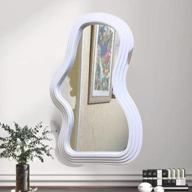 Imagem de Espelho Decorativo Orgânico Ondulado 23x40cm – Design Moderno e Minimalista, Moldura Resistente em Plástico Premium – Ideal para Sala, Quarto, Hall ou Banheiro - Vende Mais (Branco Moudura degrus)