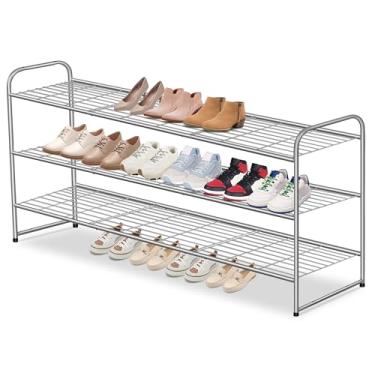 Imagem de AOODA Sapateira longa de 3 camadas para armário organizador de armazenamento de sapatos de metal largo para entrada, quarto, chão, comporta 24 pares de tênis masculinos, prateleira empilhável para