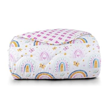 Imagem de Edredom Cobertor Lutti Solteiro Infantil Dupla Face 200 Fios Rainbow Arcos Íris Rosa