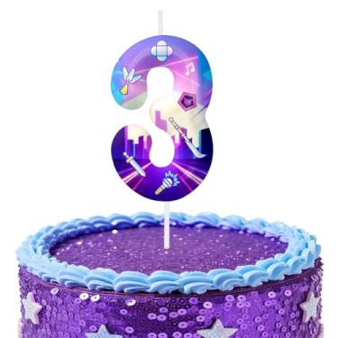 Imagem de Velas roxas de aniversário número 3, topos de bolo com tema de desenho animado para decoração de bolo para meninos e meninas, decorações de aniversário, suprimentos de festa, velas numéricas para