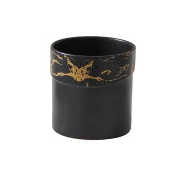 Imagem de Macetas para plantas Vaso de flores cilíndrico pequeno, vaso de cerâmica de mesa com orifício de drenagem, para quarto, varanda, escritório, peitoril da janela (4 cores) para casa de jardim (preto)