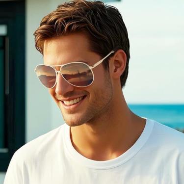 Imagem de Óculos de sol masculinos metálicos polarizados estilo militar quadrado pesca golfe condução SY6036, Armação dourada | Lente marrom, Normal