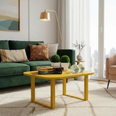 Imagem de Mesa De Centro Lateral De Apoio Para Sala Estar Square Amarelo Laca - 