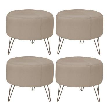 Imagem de Kit 4 Puffs Decorativos Redondo Couro Bege