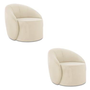 Imagem de Poltrona Decorativa Orgânica Kit 2 Lua Veludo Bege D03 - D'Rossi