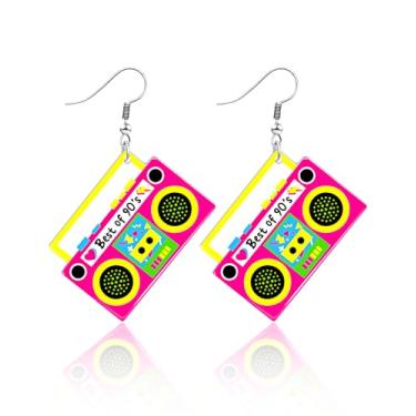 Imagem de Nylry Brincos de neon para mulheres, fita cassete, para roupa dos anos 80, 90, brincos de gota de acrílico, acessórios para mulheres, decorações de festa de néon, fantasia de Halloween, acessórios de