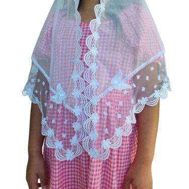 Imagem de Véu CCB Juvenil Borboleta  Aplicação Bordado e Stras 10 à 12 anos