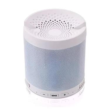 Imagem de Caixa de Som Bluetooth Portátil, 5W, Rádio FM, MP3, Entrada Auxiliar P2, 10.5x9.5cm, Branco, com Cabo USB