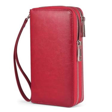 Imagem de HAWEE Carteira feminina para celular antifurto bolsa de pulso com alça RFID bloqueio duplo zíper, vermelha