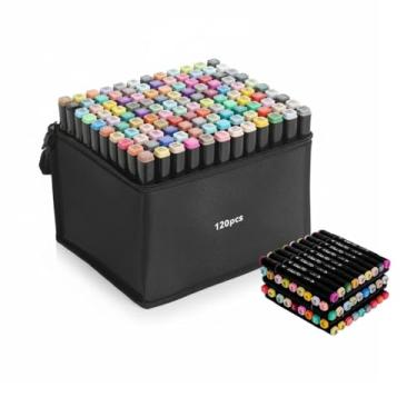 Imagem de Professional Marcadores Artísticos, 24/36/48/60/80/100/120 Cores, Base de Álcool, Ponta Dupla para Desenho e Ilustração, com Bolsa de Armazenamento (120)