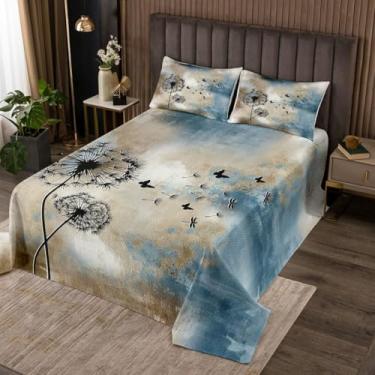 Imagem de Castle Fairy Conjunto de colcha abstrata tamanho king, vintage, marrom, azul marinho, cinza, conjunto de edredom com 3 peças, borboleta, dente-de-leão, mulheres, homens, adultos, decoração de quarto