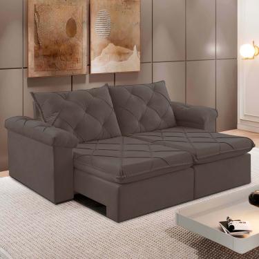 Imagem de Sofá Retrátil E Reclinável Corniso 2,54m Veludo Cor Marrom 2131 Usb Sem Kit Usb