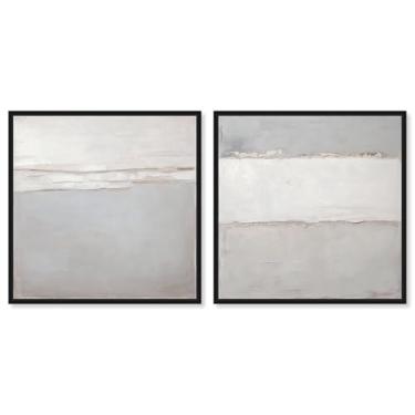 Imagem de Abstratos de luxo neutro conjunto de 2 painéis impressão em tela arte de parede abstrata por Art Remedy, moldura preta, 76 x 76 cm