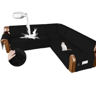 Imagem de Arfntevss Capas de sofá seccionais à prova d'água em forma de L, capa de sofá de veludo lavável para seções, antiderrapantes, grandes capas para cães, 6 peças, protetor de móveis universal em forma de