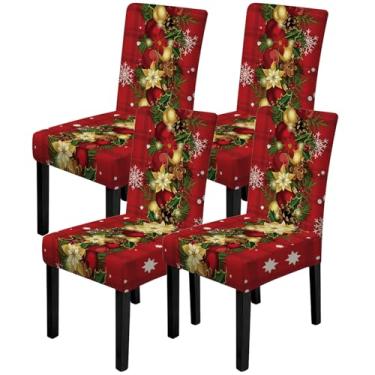 Imagem de ANNA QUEEN Conjunto de 4 capas de cadeira de Natal, capas elásticas removíveis, laváveis para jantar, fazenda, hotel, festa, casamento (Estilo19)