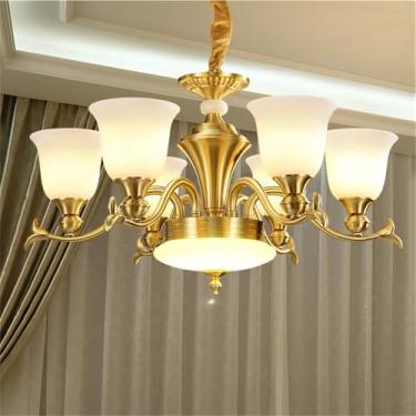 Imagem de Lustre americano de latão com LED, estilo europeu, luxuoso, para sala de estar, restaurante, quarto, villa, hotel, loja de roupas, luminária pendente (B 6 lâmpadas)