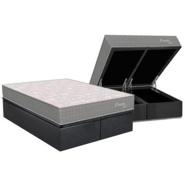 Imagem de Cama Box Baú King: Colchão Molas Ensacadas Orthoflex Orvieto New + Base Crc Suede Gray (193x203)